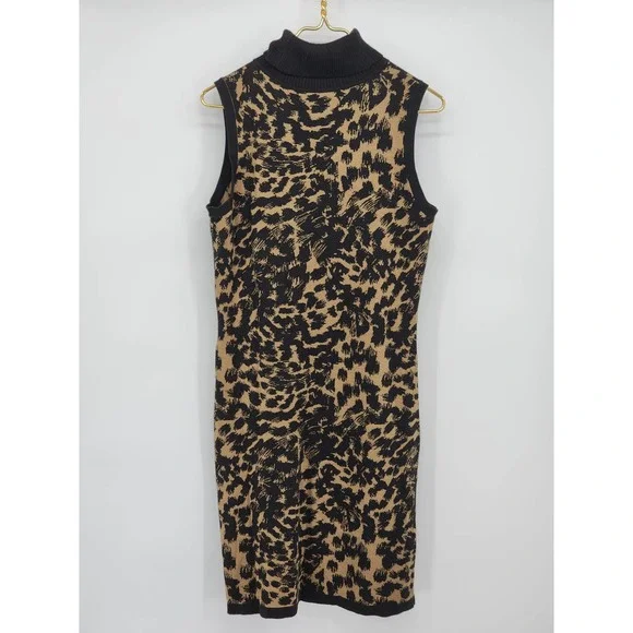 Calvin Klein Animal Print Sleeveless Turtleneck Sheath Dress Size Large - Picture 2 of 6